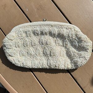 Vintage hand beaded gold kisslock top chain evening bag clutch top handle purse